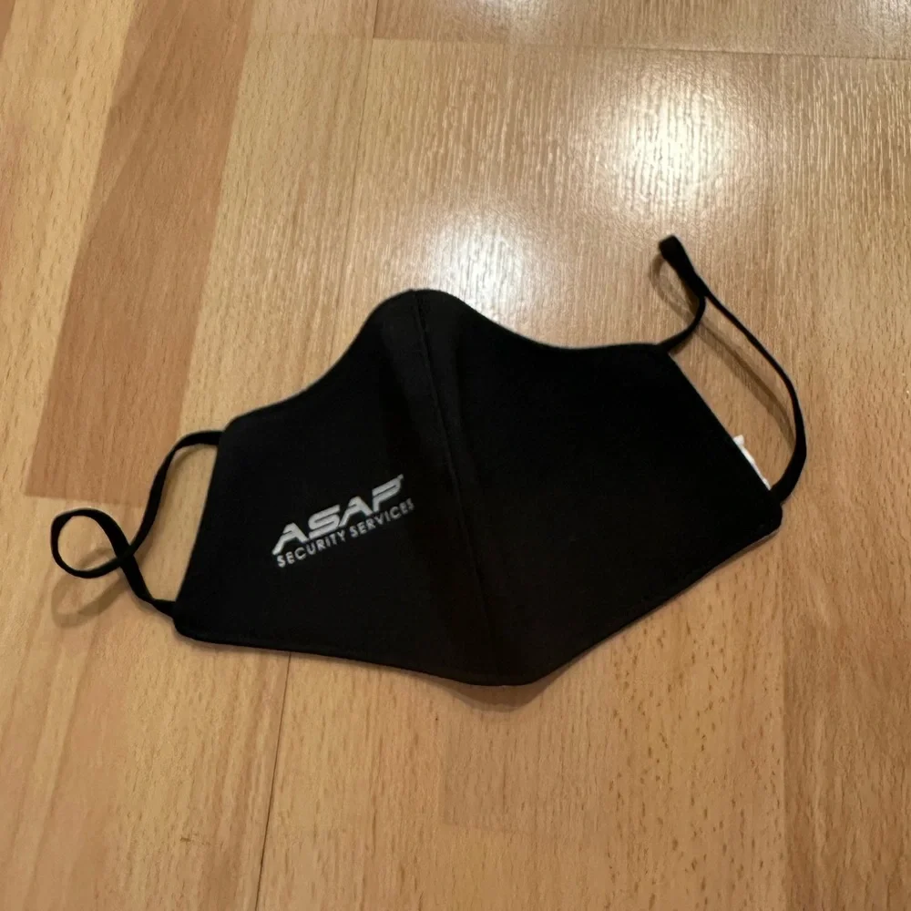 Black and grey fabric face mask